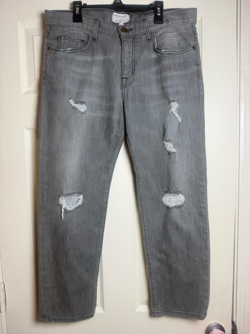 Current/Elliott‎ Distressed Pale Grey Boyfriend Jeans